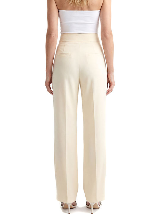 MY T Pants Women My T Wearables Γυναικείο Ψηλόμεσο Υφασμάτινο Παντελόνι Straight Κιτρινο