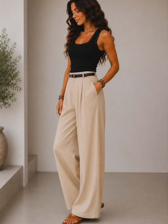 Women's High Rise Pantaloons in Loose Fit Beige