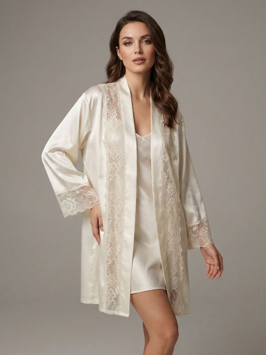 Milena by Paris Καλοκαιρινή Γυναικεία Ρόμπα Χρυσαφί