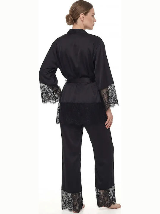 Miss Rosy Sommerliches Damen-Schlafanzug-Set Schwarz