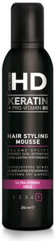 Farcom HD Keratin Αφρός Μαλλιών Όγκος Hair Styling Mousse Ultra Strong Hold 250ml