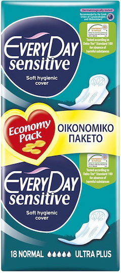 Every Day Sensitive Ultra Plus Normal Σερβιέτες με Φτερά για Κανονική Ροή 5 Σταγόνες 18τμχ