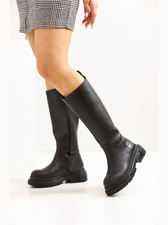 Leder Damenstiefel Schwarz