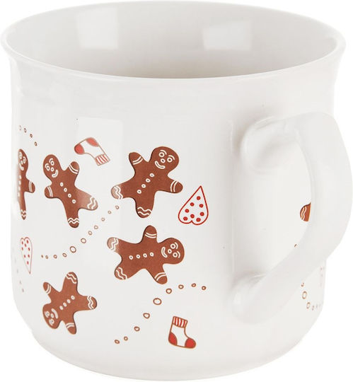 Orion Ornament de masă de Crăciun Cană Ceramic Alb D11.5cm.