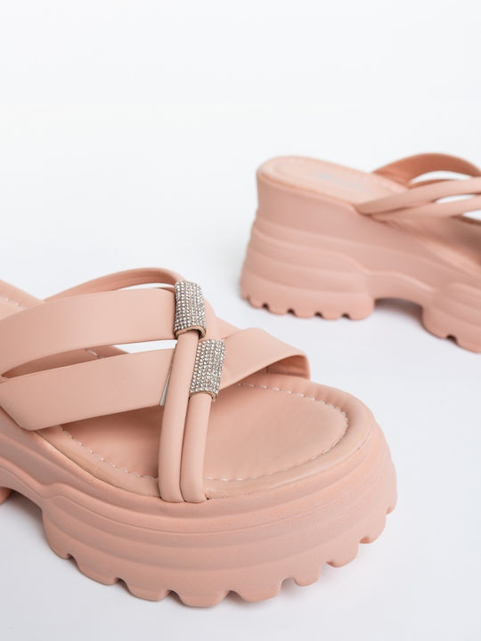 Damenplattformen in Stil Pantoffeln Rosa