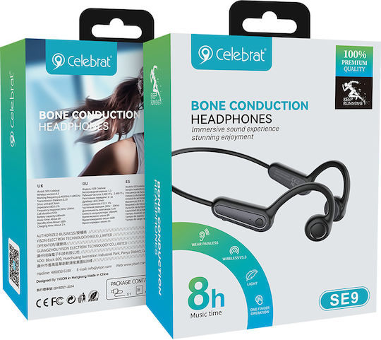 Celebrat SE9 Bone Conduction Bluetooth Handsfree Ακουστικά με Αντοχή στον Ιδρώτα Μαύρα