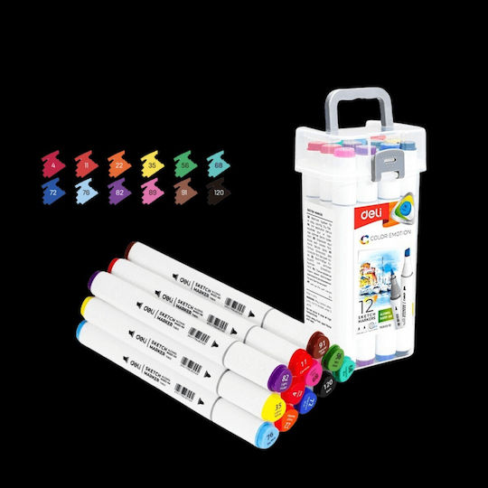 Deli Drawing Markers 1mm Thin Double-Tipped Set 12 Colours