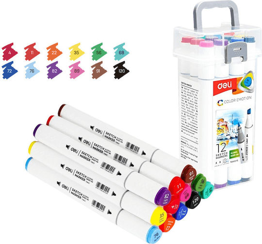 Deli Drawing Markers 1mm Thin Double-Tipped Set 12 Colours