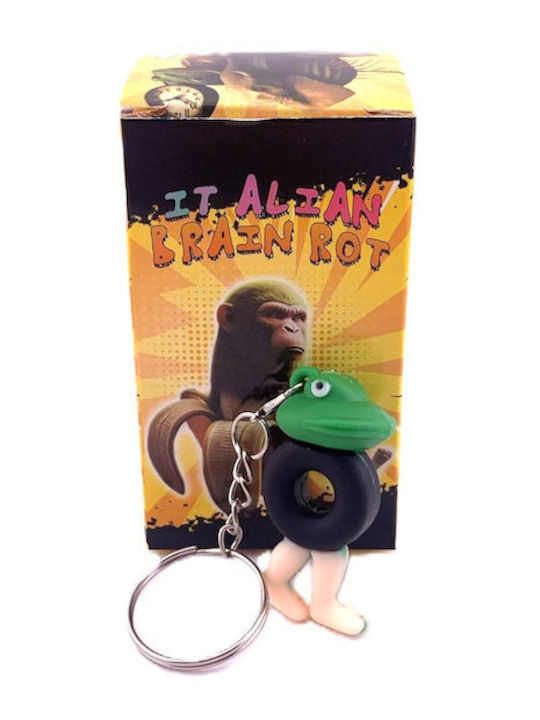 Breloc Din Silicon Alista Home Brainrot Figurina Broscuță Boneca Ambalabu Anvelopă 4 Cm Negru Verde