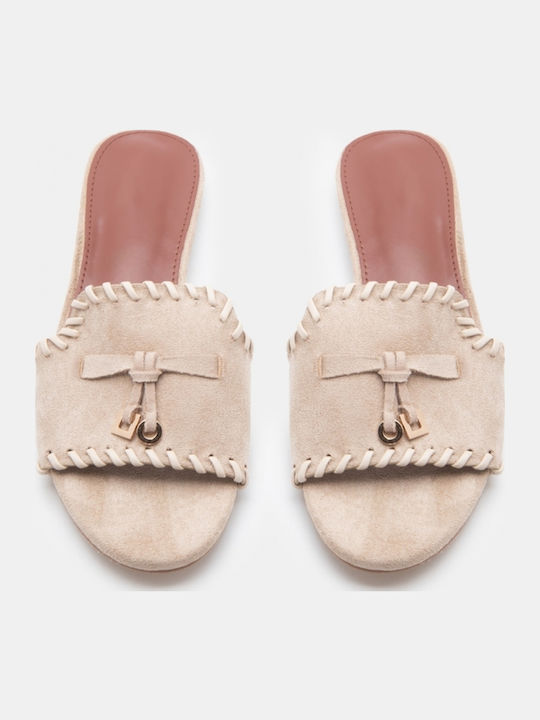 Damen Flache Sandalen Beige
