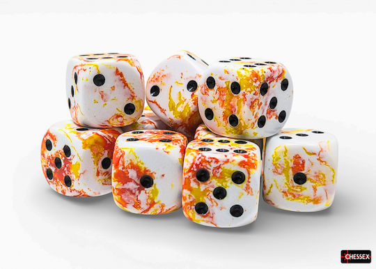 Chessex Brush Sunrise Black Set 12 D6 Dice 16mm