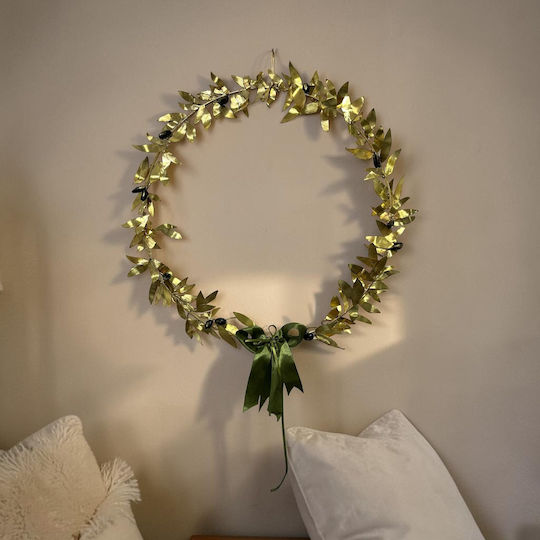 Wanddekoration Kranz Olive Handgefertigt Gold aus Metall 35x35cm