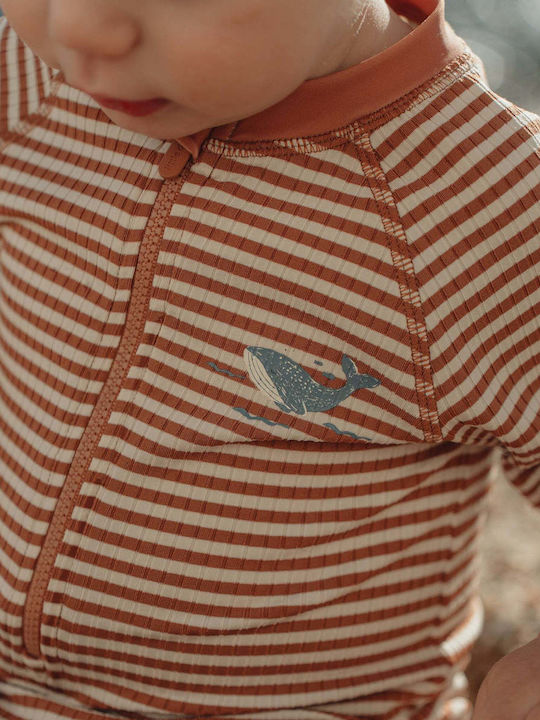 Little Dutch Kinder Badebekleidung Einteilig Mit Schirm Ocean Braun Streifen