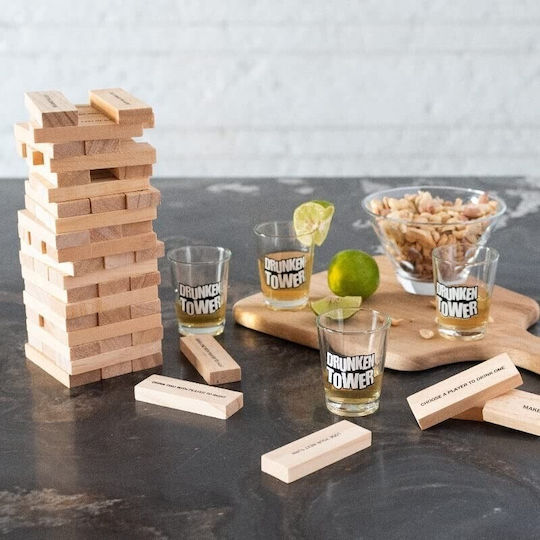 Alista Home Joc De Băutură Jenga Turnul Betivului Din Lemn Provocare Piese Cu Pahare De Shot Incluse 19 X 7 X 20 Cm