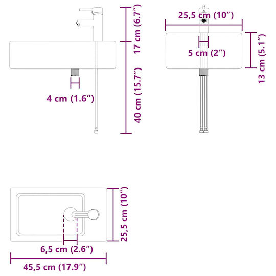 vidaXL Плот със Смесител 45.5x25.5x84 см Бял
