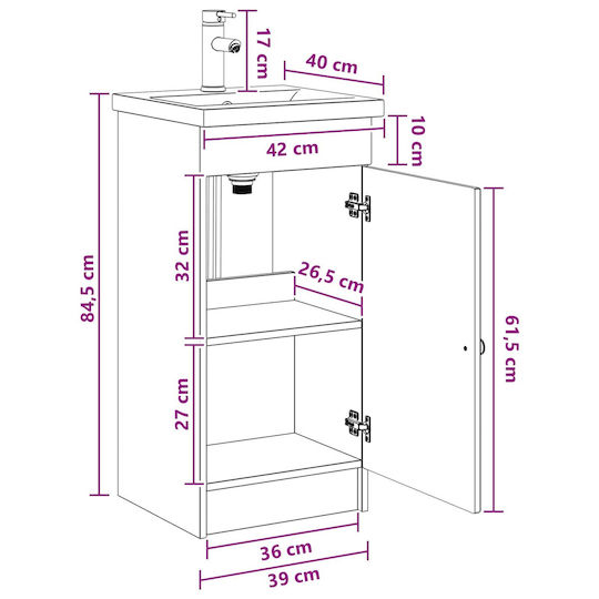 vidaXL Badezimmer Waschtisch-Einheit M42xB40xH84.5cm Grau