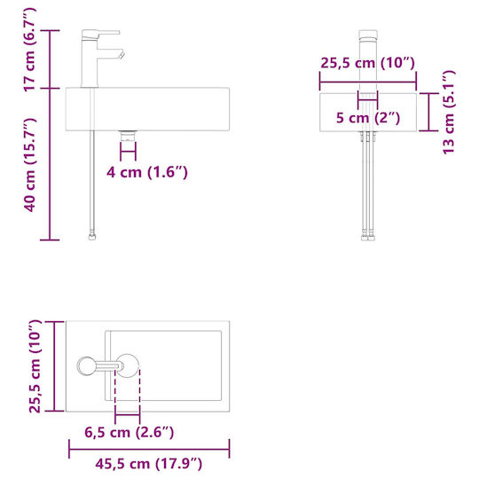 vidaXL Badezimmer Waschtisch-Einheit M45.5xB22.5xH84cm Schwarz