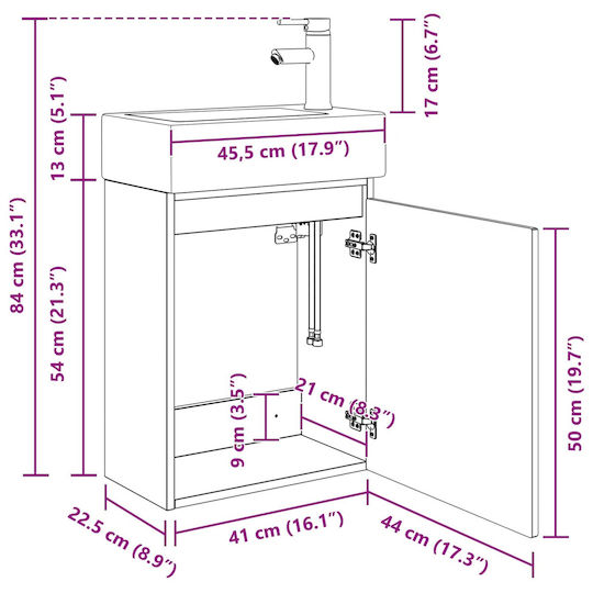 vidaXL Bathroom Vanity Unit with Sink M45.5xB22.5xH84cm Brown