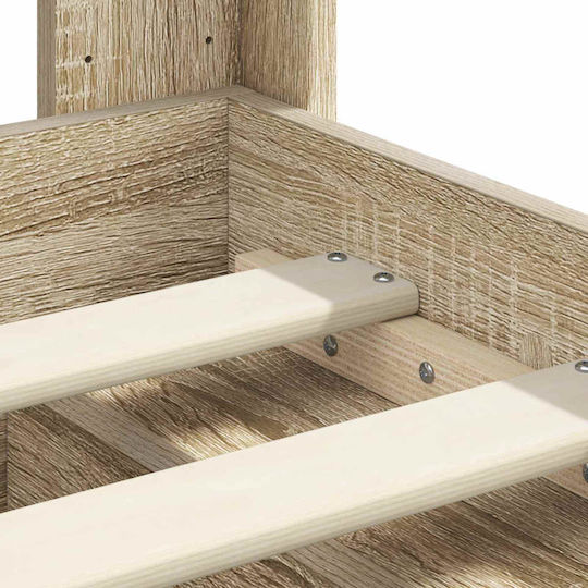Single Wooden Bed Sonoma Oak with Slats for Mattress 75x190cm