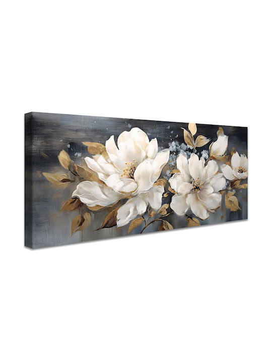 Canvas Wall Painting 50x120 Cm Wooden Frame Cream Peonies