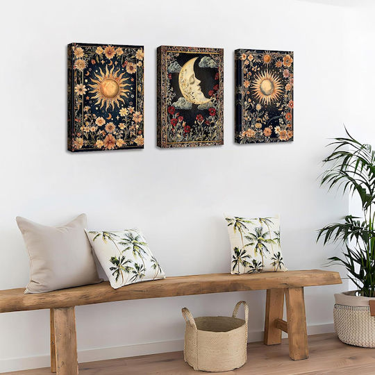 Segeltuch Gemälde Set 3 Stück 50x70cm Boho Gothic Sonne Mond Tarot