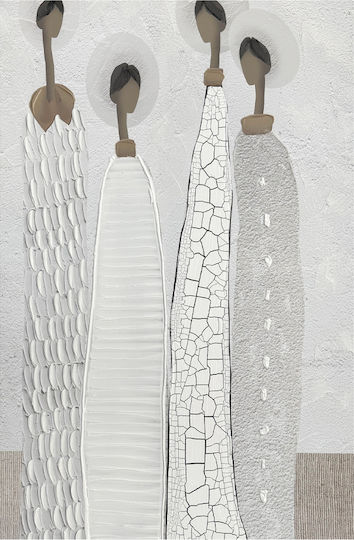 Trinity Decorative Painting 80x120x4cm Canvas Off White Stone Grey Wood Light Brown 035046