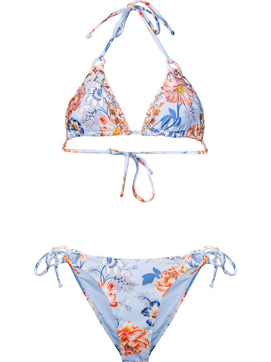 Bikini Set Triangle Floral Light Blue