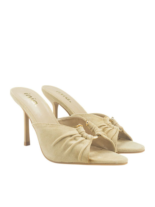 Damen Pantoletten mit Absatz in Beige Farbe