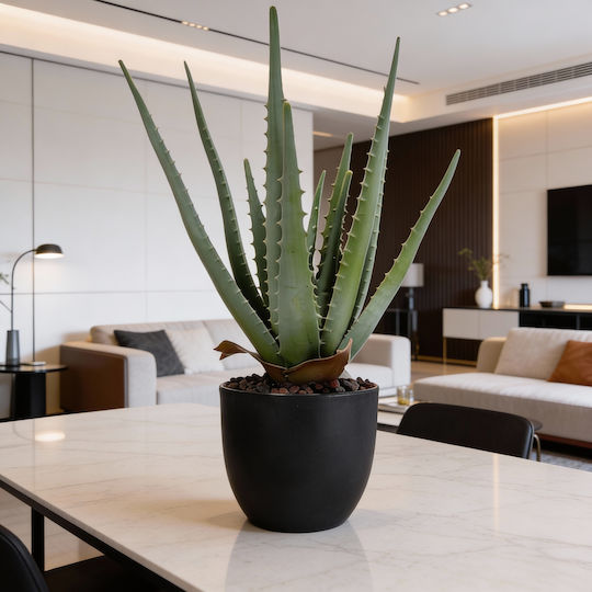 Artificial Aloe Plant In Pot 45 Cm Tall Green Lifelike Decoration