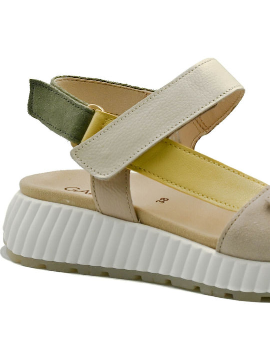 Leder Damen Flache Sandalen Beige
