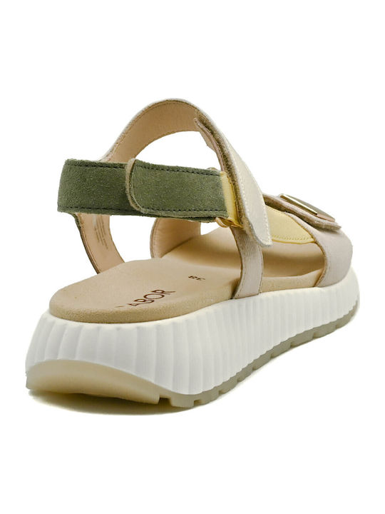 Leder Damen Flache Sandalen Beige