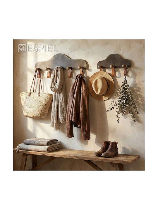 Espiel Wall Hanger Metal 5 Hooks Brown 63x7.5x24cm