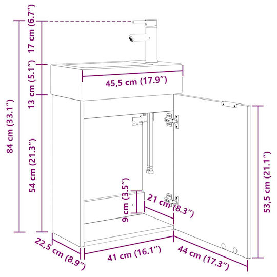 vidaXL Πάγκος με Νιπτήρα Μ45.5xΒ22.5xΥ84cm Καφέ