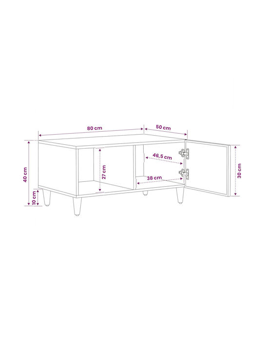 Rectangular Central Coffee Table Made of Solid Wood Brown L80xW50xH40cm