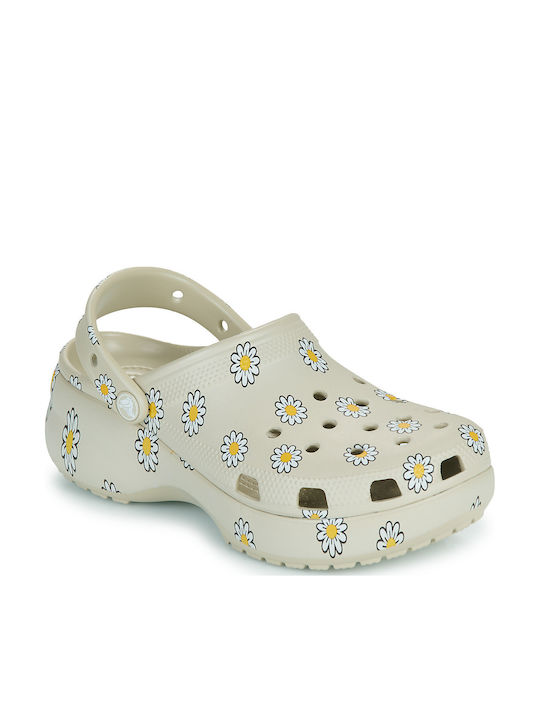 Crocs Classic Platform Γυναικεία Σαμπό Μπεζ
