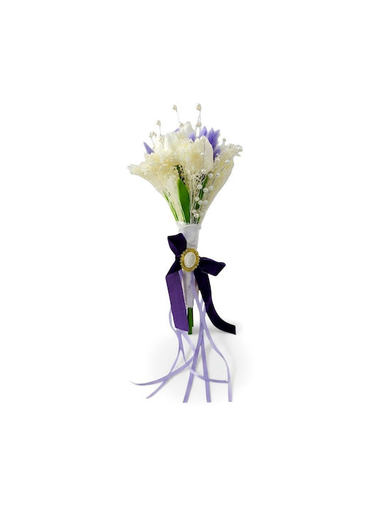Buchet Elegant De Mireasă Lavandă Alb Lalele Artificiale Liliac Lagurus Perle