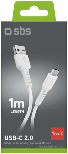 SBS Редовна USB 2.0 Кабел USB-C мъжки - USB-A мъжки Бял 1м (CABLEMICROC10W)