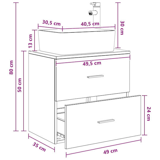 vidaXL Badezimmer Waschtisch-Einheit Ohne Waschbecken M53xB34.5xH63cm Alter Holz
