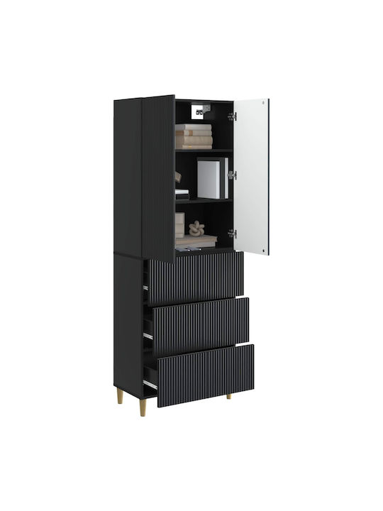 Floor Standing Living Room Display Cabinet made of Particle Board Black 65.5x23.5x180cm