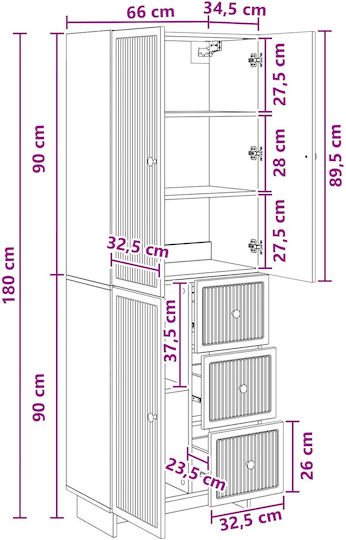 Wand Wohnzimmer Vitrine aus Spanplatte Grau 66x34.5x90cm