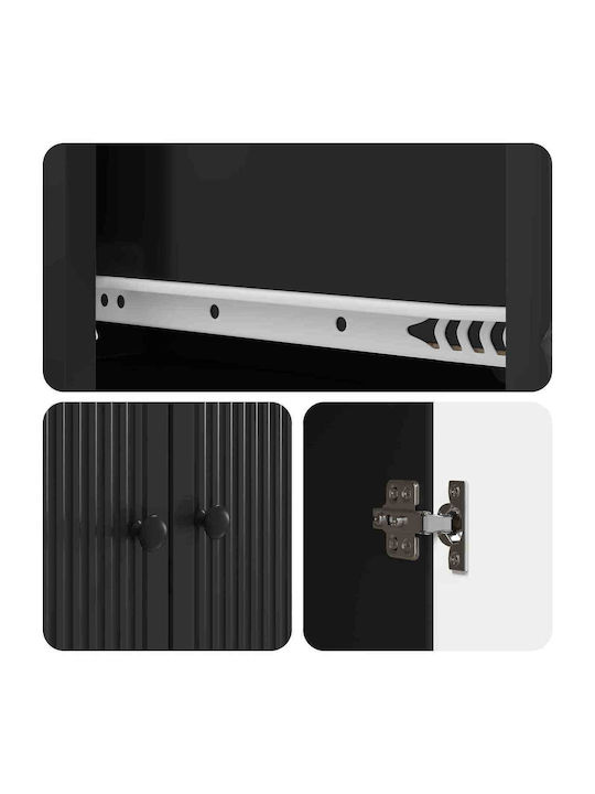 Wall Mounted Living Room Cabinet Made of Particle Board Black 66x34.5x95cm