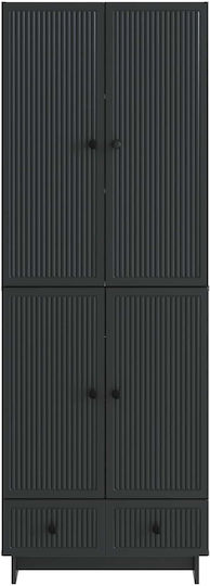 Wall Mounted Living Room Cabinet Made of Particle Board Black 66x34.5x95cm