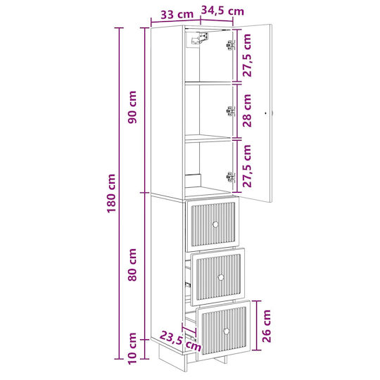 vidaXL Bathroom Column Cabinet Wall Hung M33xL34.5xH90cm White