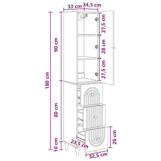 vidaXL Coloană De Baie De Perete M33xA34.5xÎ90cm Neagră