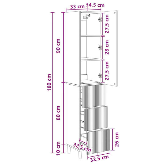 vidaXL Bathroom Column Cabinet Wall Hung M33xL34.5xH90cm Black