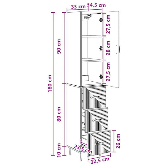 vidaXL Coloană Baie de Perete M33xA34.5xÎ90cm Neagră
