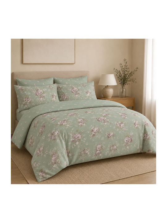 My Home Luxury King Size Bed Sheets Set with Rubber Hugger 180x200+30cm Vintage Mint 4 Pieces