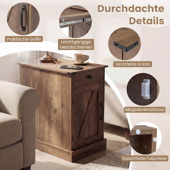 Wooden Bedside Table with Metal Legs Brown 60x35x62cm