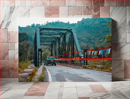 Car Crossing Bridge In Scenic Landscape Γέφυρα Διέλευσης Αυτοκινήτου Σε Γραφικό Τοπίο