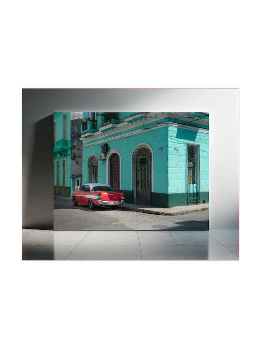 iLovePrints Vintage Auto Auf Türkiser Straße 80x50